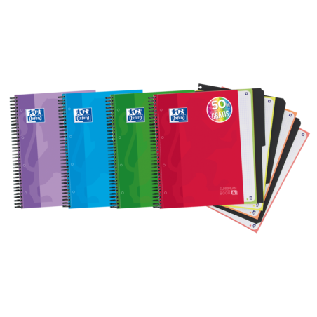 Oxford Europeanbook 4 cahier A4+ 5x5, 120 feuilles, couleurs assorties – lot de 5