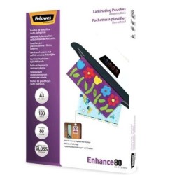 Fellowes Lot de 100 Pochettes de Plastification Autocollantes Brillantes A3 - 80 Microns - Haute Qualité - Transparent