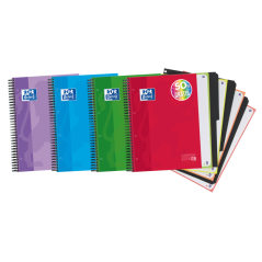 Oxford Europeanbook 4 cahier A4+ 5x5, 120 feuilles, couleurs assorties – lot de 5