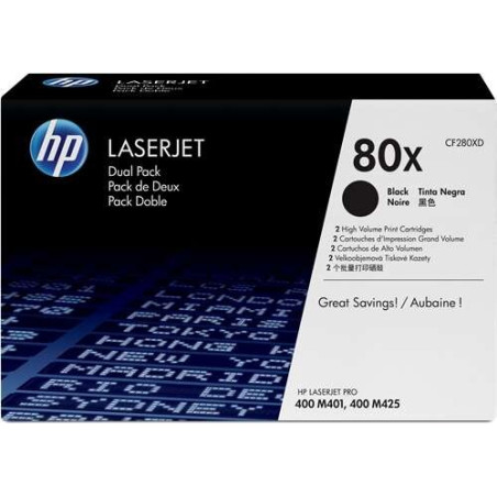 HP CF280XD Noir Pack de 2 Cartouches Toner Originales - 80X