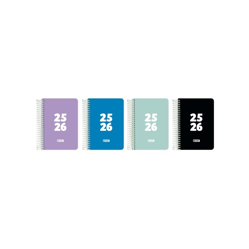 Pack de 5 - Agenda Scolaire Enri Teens 25/26 Spirale Jour Page - Taille 8º - Couverture Plastique - Coins Microperforés