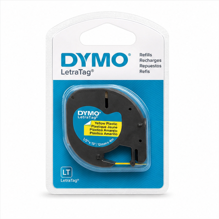 Ruban DYMO LetraTag jaune sur noir 12 mm x 4 m