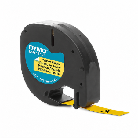 DYMO LetraTag Yellow on Black Plastic Tape 12 mm x 4 m S0721620