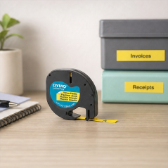 DYMO LetraTag Yellow on Black Tape 12 mm x 4 m