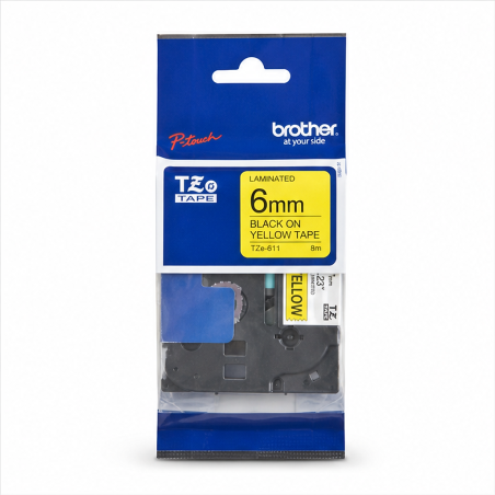 Brother TZe-611 6 mm noir sur jaune, ruban 8 m