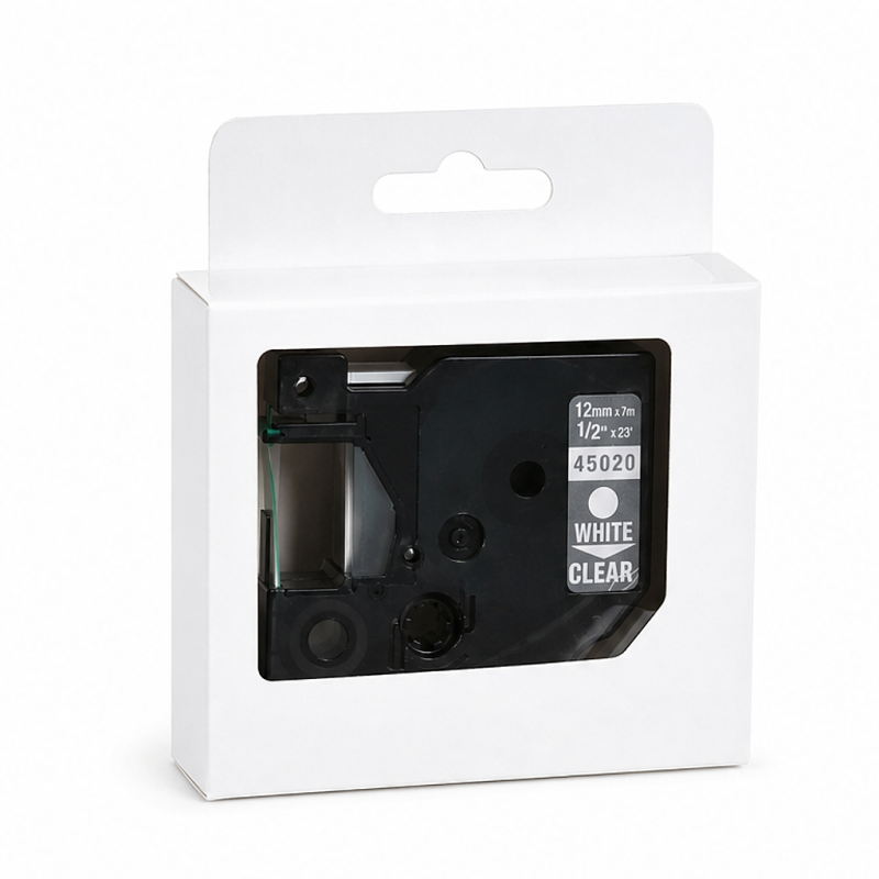 Ruban compatible DYMO D1 45020 blanc sur transparent 12 mm x 7 m