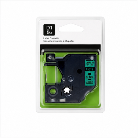 DYMO D1 45019 Black/Green Tape 12mm x 7m