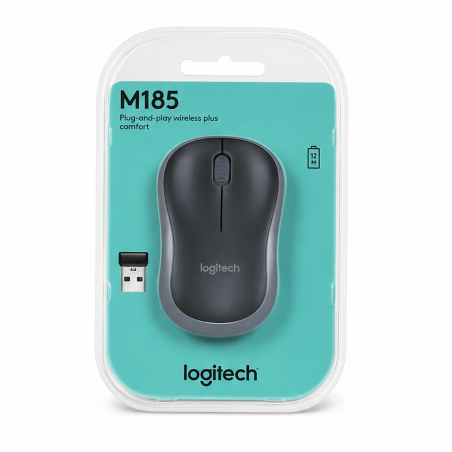 Logitech M185 Wireless Mouse, 1000 DPI, Gray