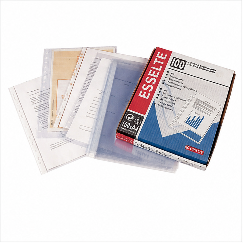Esselte Folio Perforated Pockets, 80 Microns, Clear, Pack of 100