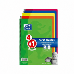 Cahiers spirale Oxford Folio quadrillé 4x4 mm, 80 feuilles – pack 4+1