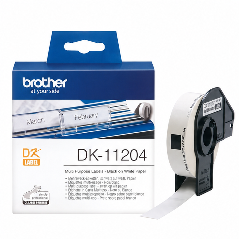 Étiquettes prédécoupées Brother DK-11204 originales, 17 x 54 mm, 400 étiquettes Étiquettes prédécoupées Brother DK-11204 originales, 17 x 54 mm, 400 étiquettes