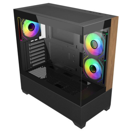 Boîtier PC Cooler Master Elite 690 Wood ATX panoramique 3 ventilateurs ARGB