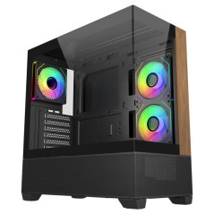 Cooler Master Elite 690 Wood ATX panoramic PC case, 3 ARGB fans