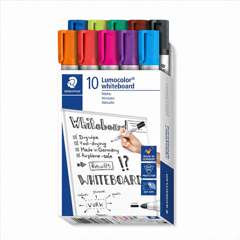 Staedtler Lumocolor 351 Marqueurs pour tableau blanc, étui de 10 couleurs assorties