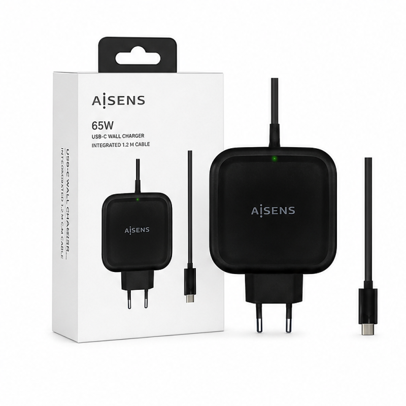 Chargeur mural Aisens 65W USB-C noir, 1,2 m