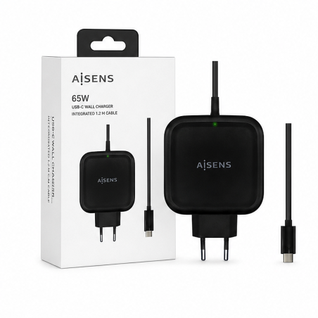 Chargeur Aisens 65W USB-C noir, câble 1,2 m