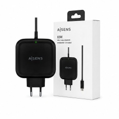 Chargeur Aisens 65W USB-C noir, câble 1,2 m