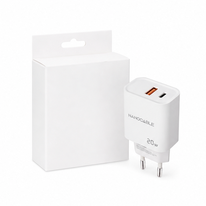 Nanocable USB-C/PD + USB-A/QC 20W Wall Charger, White
