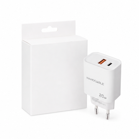 Chargeur mural Nanocable USB-C/PD + USB-A/QC 20 W