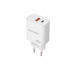 Chargeur mural Nanocable USB-C/PD + USB-A/QC 20 W, blanc