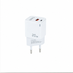 Chargeur secteur Tooq USB-C/PD + USB-A/QC 20 W, blanc