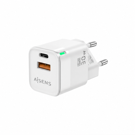 Chargeur mural Aisens GaN 30W USB-C et USB-A blanc