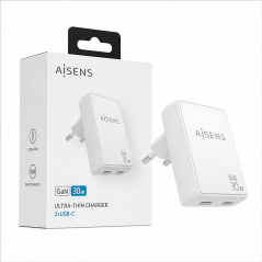 Aisens 30W GaN wall charger 2x USB-C white