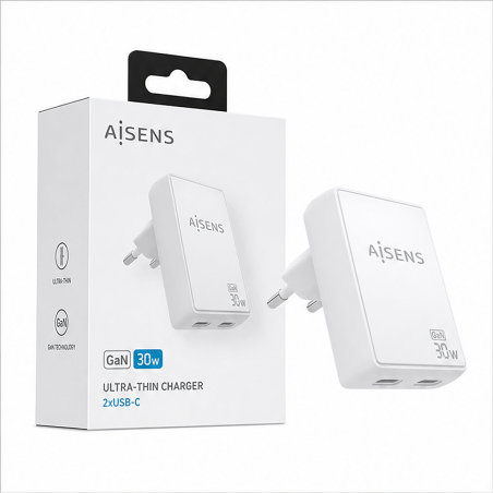Aisens chargeur mural GaN 30 W 2x USB-C blanc