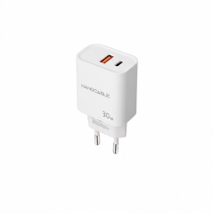 Nanocable Chargeur USB-C/PD + USB-A/QC 30 W, blanc