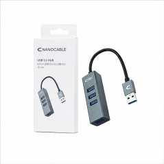 Hub USB 3.0 Nanocable 4 ports gris aluminium 10 cm