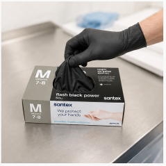 Santex Black Nitrile Gloves M, 50 Pack