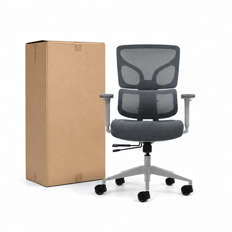 Oqonos Cherg 015 office chair, elastic mesh back and seat, 4D armrests, gray