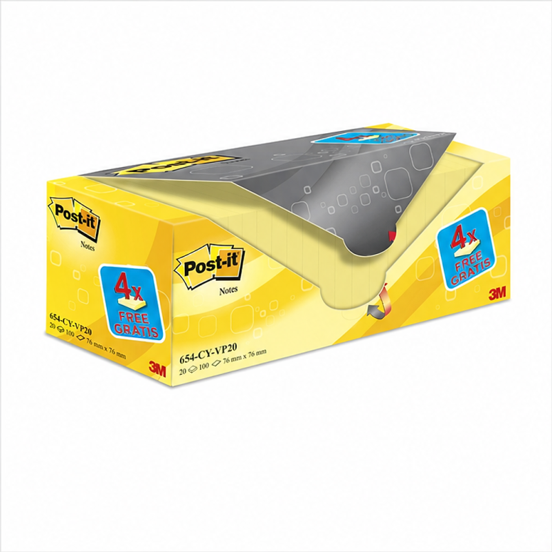 Post-it Notes 76 x 76 mm jaune, lot de 20 blocs