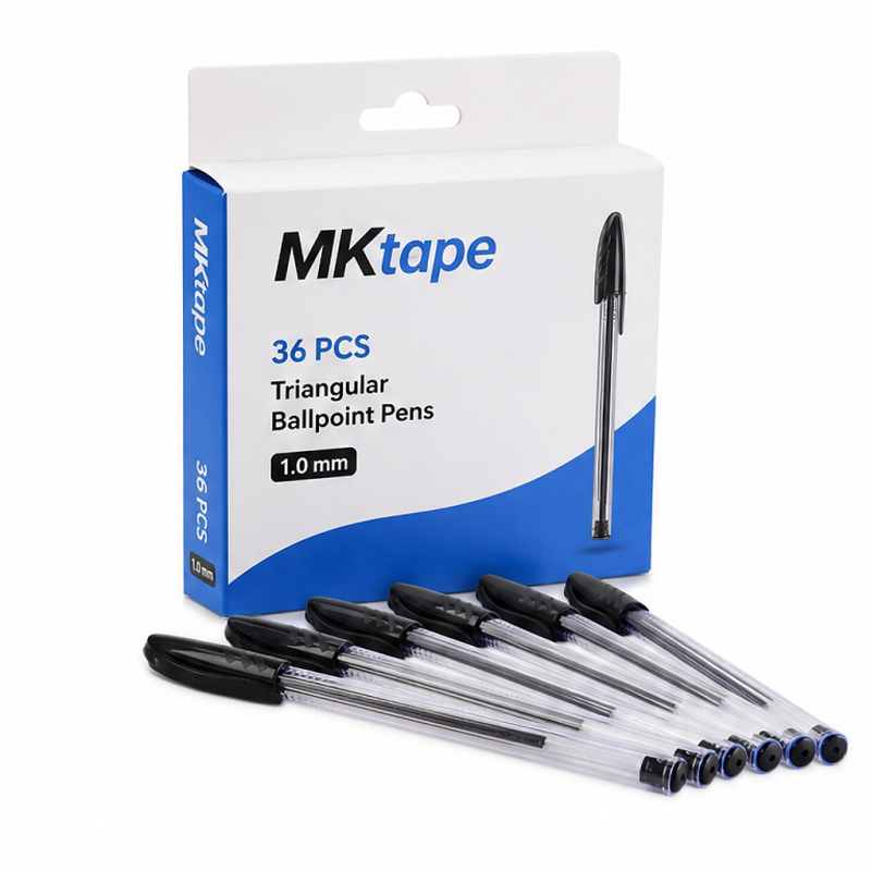 MKtape Pack of 36 Black Triangular Ballpoint Pens 1.0 mm