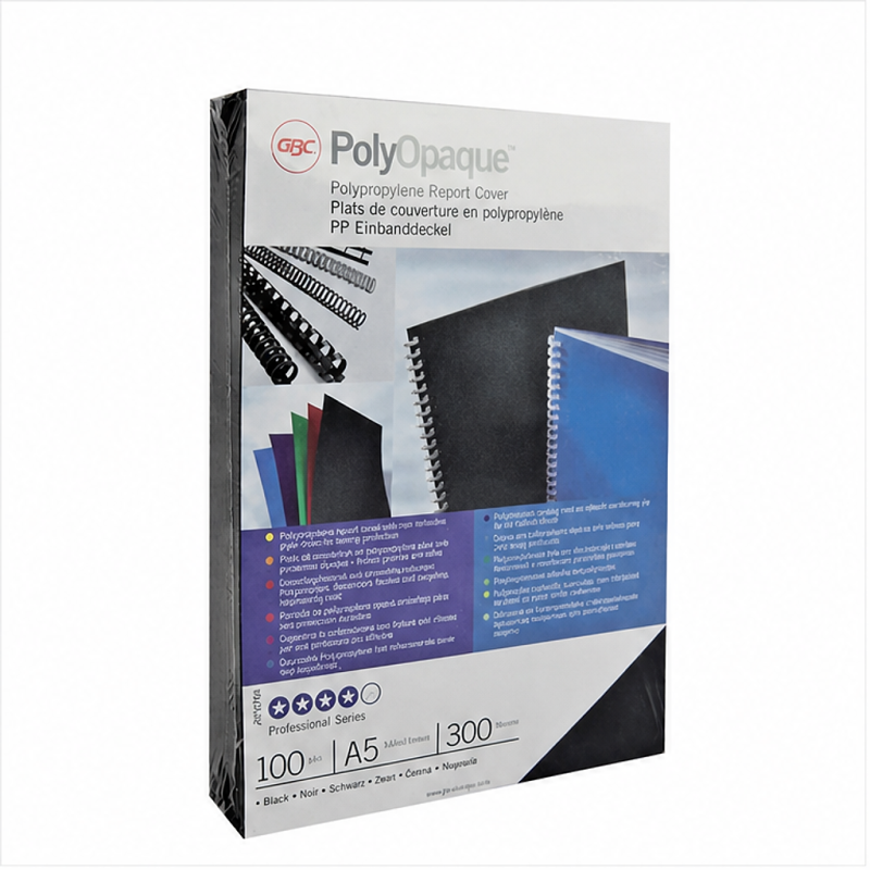 GBC PolyOpaque A4 300 Micron Binding Covers, Black, 100 Pack