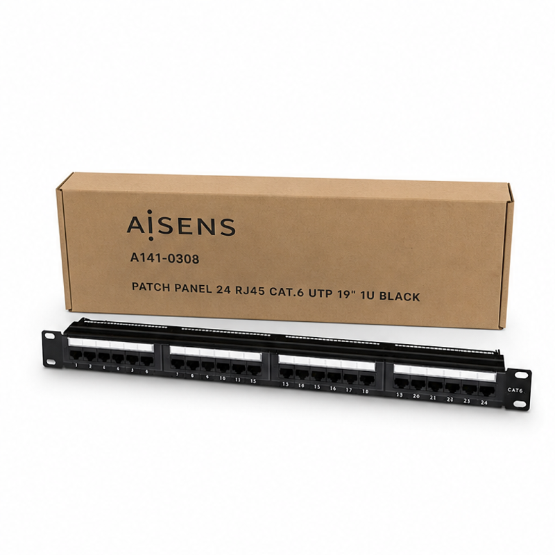 Aisens panneau de brassage 24 ports RJ45 Cat.6 UTP 19" 1U dual IDC noir Aisens panneau de brassage 24 ports RJ45 Cat.6 UTP 19" 1U dual IDC noir