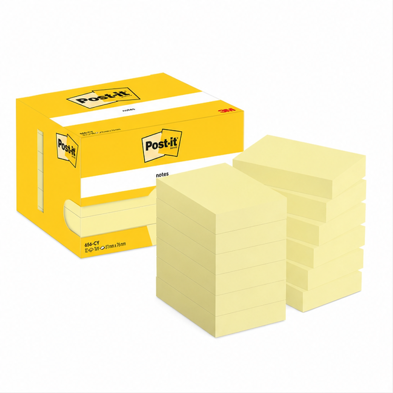 Post-it Notes 51 x 76 mm Canary Yellow, 12 Pads of 100 Sheets