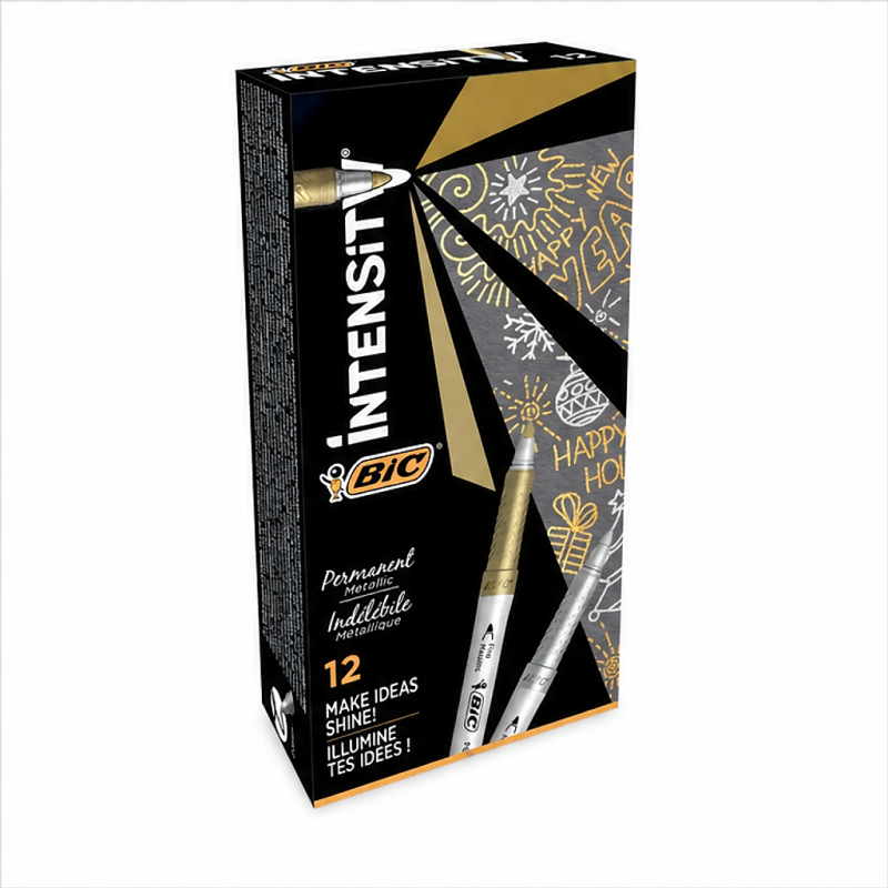 BIC Intensity Metallic, marqueurs permanents métalliques, boîte de 12