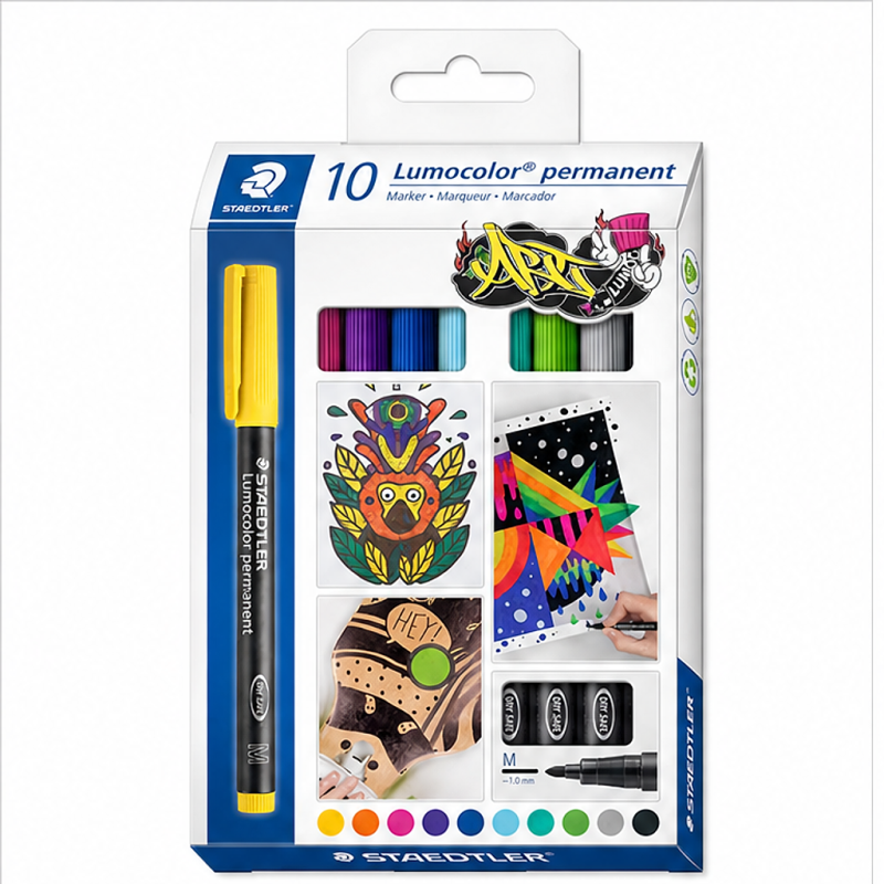 Staedtler Lumocolor 317, lot de 10 feutres permanents assortis