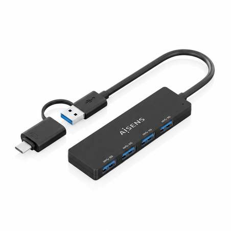 Hub USB Aisens 4 ports USB 3.1 Gen1 15 cm noir