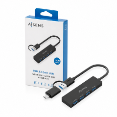 Hub USB Aisens 4 ports USB 3.1 Gen1, 15 cm noir
