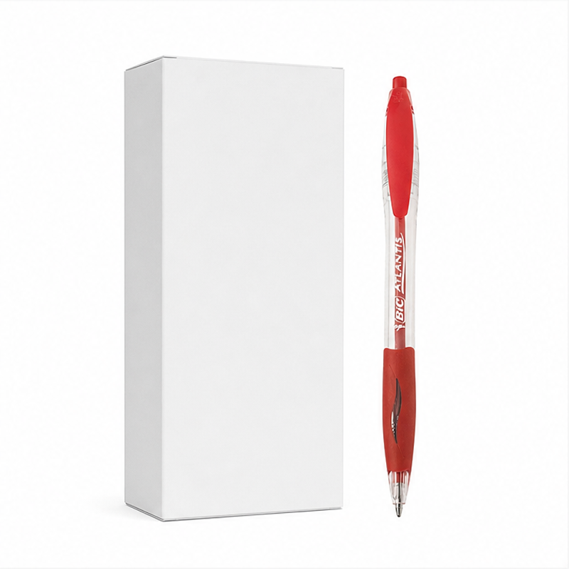 BIC Atlantis Classic stylo bille rétractable rouge, pointe 1 mm, lot de 12