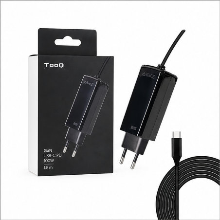Chargeur portable Tooq GaN USB-C PD 100 W noir