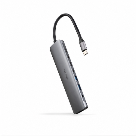 Hub USB-C 8 en 1 Nanocable, aluminium gris, 18 cm