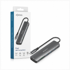 Aisens dock USB-C 7 en 1 gris 15 cm