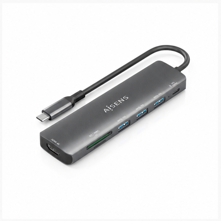 Aisens dock USB-C 7 en 1 gris 15 cm