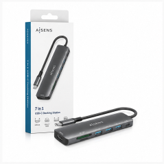 Aisens dock USB-C 7 en 1 gris 15 cm