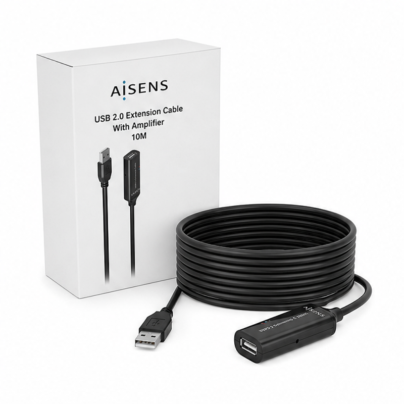 Aisens USB 2.0 extension cable with amplifier 10 m black
