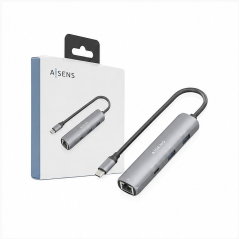 Hub Aisens USB-C Ethernet Gigabit 4 en 1, gris