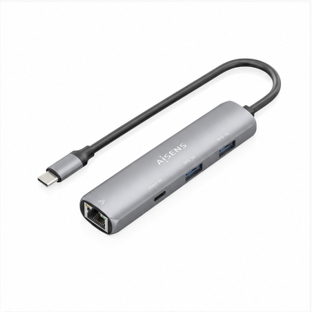 Hub Aisens USB-C vers Ethernet Gigabit 4 en 1, 15 cm, gris
